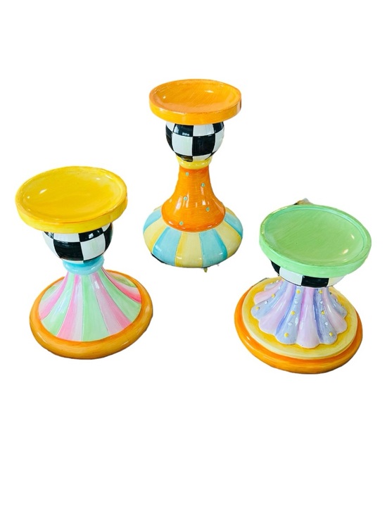 Other - MacKenzie-Childs Trick or Treat Candle Holders Set of 3 Courtly Check